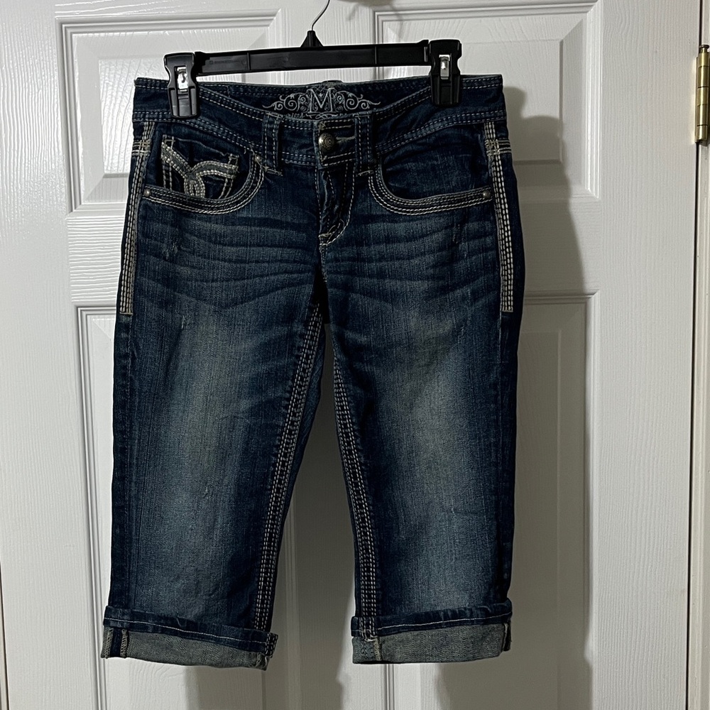 Maurices Dark Blue Capris with White Stitching
